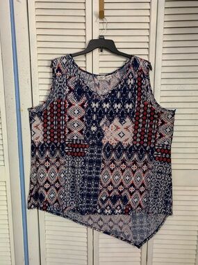 Cato Red White & Blue Sleeveless Tank Top Asymmetrical Hem